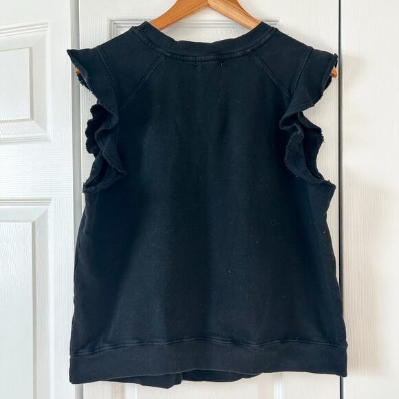 T.la Anthropologie Black Ruffle Sleeve Sweatshirt Top Women’s Size Large EUC - Picture 6 of 7